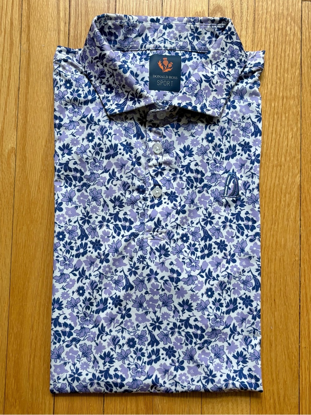 Donald Ross Sport Men’s Short Sleeve Performance Polo XL Purple Blue Floral